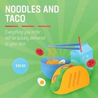 Fast food price combo post design, taco, noodle, milk, pack price, combo pack, vector