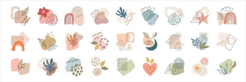 Collection of modern abstract collages for social media design, highlights, stories, postcards, posters. Vector illustration in doodle style