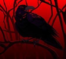 scary crow on a tree branch vector