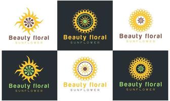 Sunflower logo, sun rays business logo design vector template