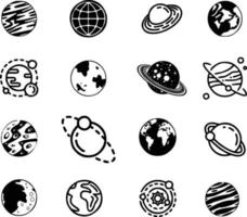 conjunto, de, planetas, vector, silueta vector