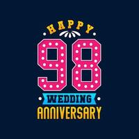 feliz celebración del 98 aniversario de bodas vector