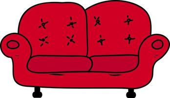 Red sofa hand drawn vector