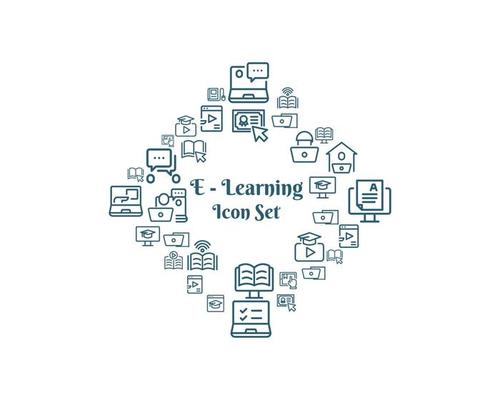 E - learning icon set on white background Premium Vector