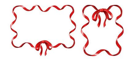 3d realistic icon. Set of red ribbon frames with a bow.