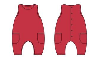 Sleeveless baby romper technical fashion flat sketch drawing vector illustration template
