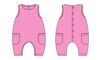 Sleeveless baby romper technical fashion flat sketch drawing vector illustration template
