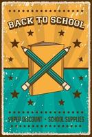 retro vintage rustic style back to school poster for school supplies store or shop vector