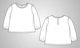 Long sleeve t shirt tops blouse vector illustration template for baby girls.