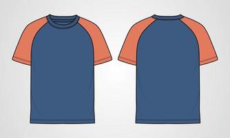 Short sleeve Raglan T shirt technical fashion flat sketch vector Illustration template