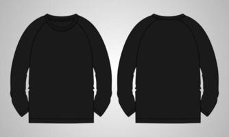 Long sleeve Raglan T shirt technical fashion flat sketch vector Illustration template front, back views isolated on grey background. Regular fit Basic apparel Design Mock up.