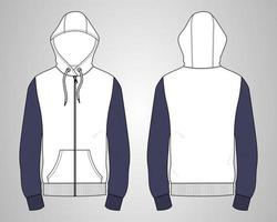 Long sleeve hoodie technical fashion flat sketch vector illustration template