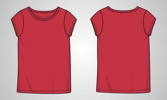 Short sleeve t shirt tops technical fashion flats vector illustration template for ladies