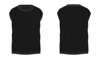 Sleeveless T-shirt Tops technical fashion Flats Sketch Vector illustration Template For mens and boys.