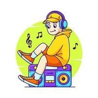 cute person enjoying listening to music cartoon icon illustration vector