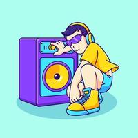 person turning on the loudspeaker and listening to music cartoon icon illustration vector