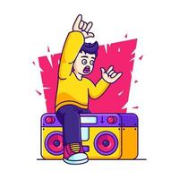 cute people shouting happily while listening to music cartoon icon illustration vector