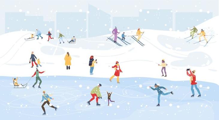 Flat cartoon characters happy holidays vector illustration concept