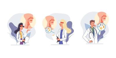 Flat cartoon doctor characters set vector illustration concept