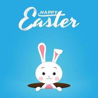 Greeting card Happy Easter day concept, Cute white rabbit pops out of the hole vector