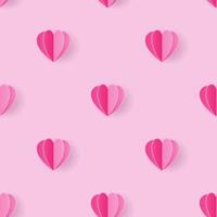 Seamless pattern with heart paper art style on light pink background vector