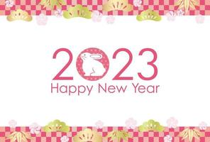 2023, The Year Of The Rabbit, Greeting Card Template Decorated With Japanese Auspicious Charms And Pattern. vector