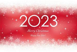 la tarjeta de año nuevo del año 2023 con copos de nieve sobre un fondo rojo, ilustración vectorial.
