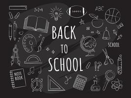 Sketch of school subjects drawn in chalk on a blackboard. vector