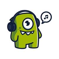 mascota monstruo escuchando música ilustración del concepto de personaje vector