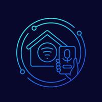 Smart house voice control line icon with a phone vector