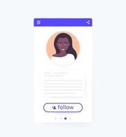 follow button on mobile screen, app ui design vector