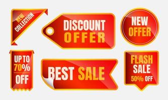 New collection, discount offer, new offer, best sale, flash sale, Red ribbons, tags and stickers. Vector illustration.