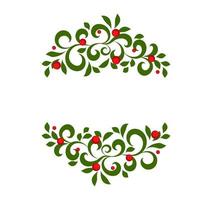 Merry Christmas vector green frame ornament with branches and red berries with place for text. Winter holidays element for greeting card
