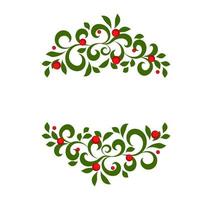 Merry Christmas vector green frame ornament with branches and red berries with place for text. Winter holidays element for greeting card