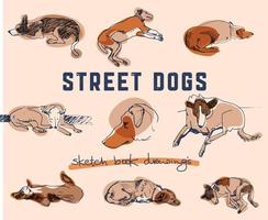 Drawings of street dogs of different breeds. Sketchbook freehand drawing. Mans best friend. vector