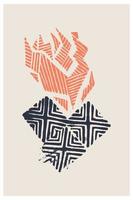 Burning heart. Abstract linocut art of heart and flames. Reignite. vector