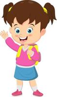 Cartoon little school girl waving hand vector