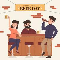 People Celebrate International Beer Day in Pub vector