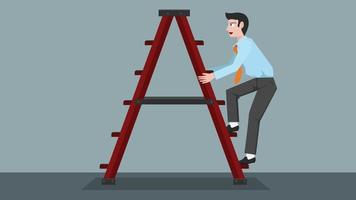 Business mand climb up the iron stairs. vector or illustration on dark background.