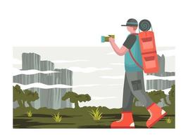 backpacker illustration nature explorer flat design vector