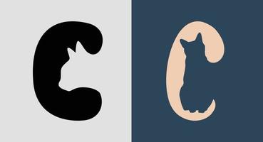 paquete de diseños de logotipo de gato con letras iniciales c. vector