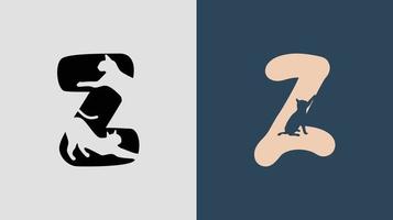 Initial Letters Z Cat Logo Designs Bundle. vector