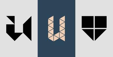 paquete de diseños de logotipo de monograma cuadrado inicial u. vector