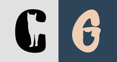 Initial Letters G Cat Logo Designs Bundle. vector