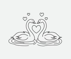 line art two swans forming love vector