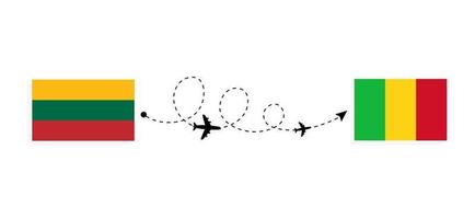 Flight and travel from Lithuania to Mali by passenger airplane Travel concept vector