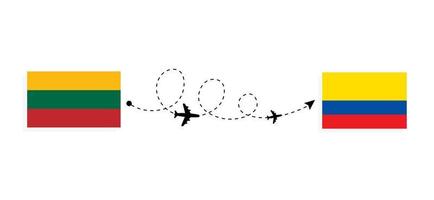 Flight and travel from Lithuania to Ecuador by passenger airplane Travel concept vector