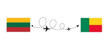 Flight and travel from Lithuania to Benin by passenger airplane Travel concept vector