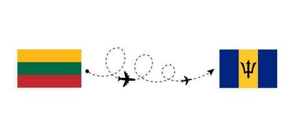 vuelo y viaje de lituania a barbados por concepto de viaje en avión de pasajeros vector