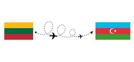 vuelo y viaje desde lituania a azerbaiyán por concepto de viaje en avión de pasajeros vector